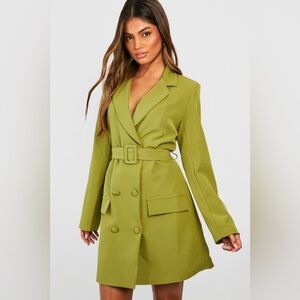 NWOT Boohoo Olive Belted Blazer Dress